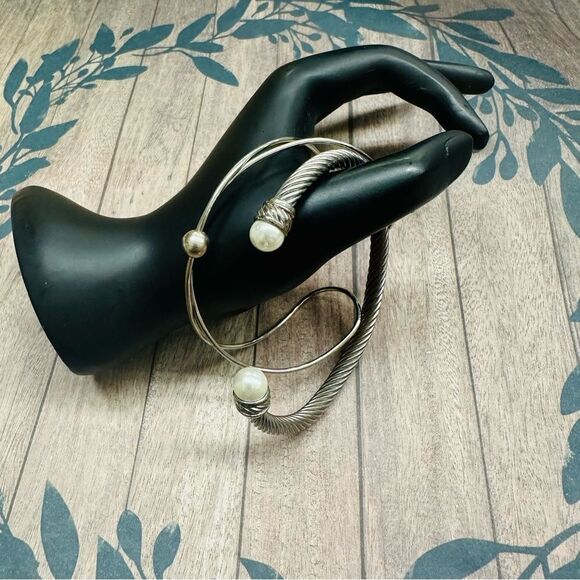 Silver Cuff Bracelet Bundle Cable Double Wire Adjustable B2 - Picture 1 of 2